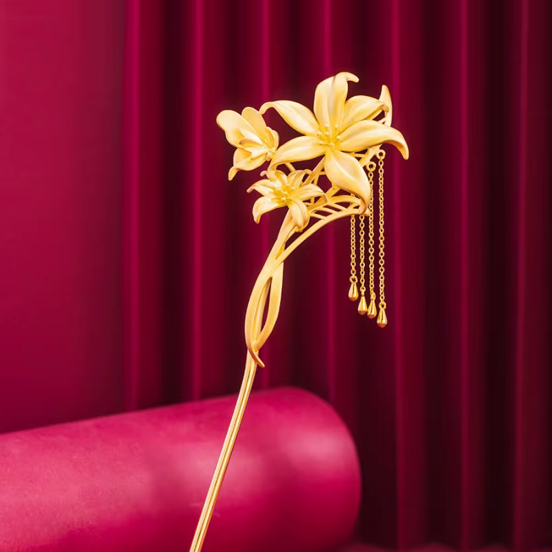 Prairie Gold Craft Tassel Hanfu Tiara pour femme, épingle à cheveux fleur de lys, bijoux romantiques