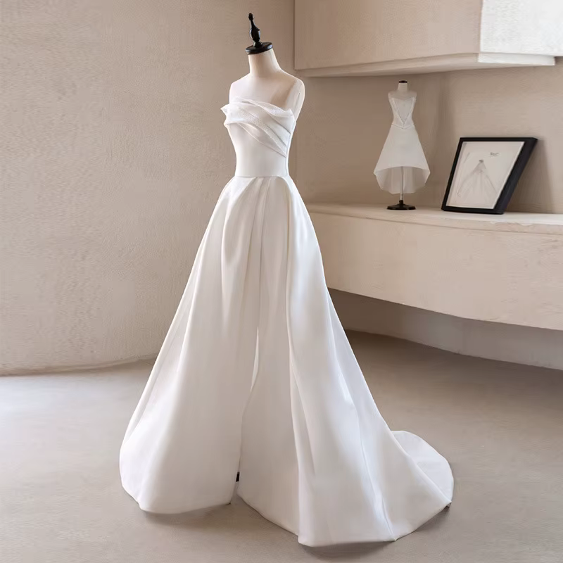 Robe de mariée française de luxe en Satin blanc, tenue de soirée élégante et Sexy, sans bretelles, l