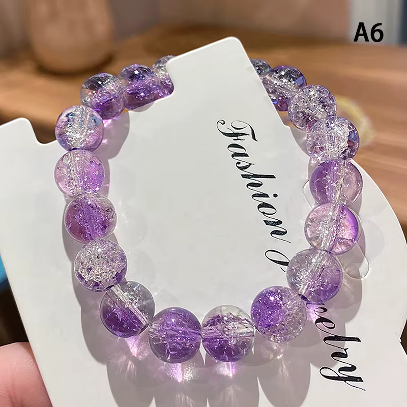 Bracelet en cristal de quartz craquelé pour femme, perles de verre rondes, bracelet commandé, breloq