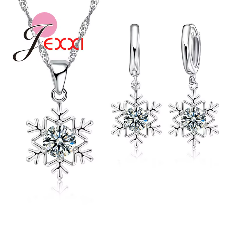 Ensemble de bijoux de mariée de luxe pour femmes, en argent Sterling 925 véritable, en forme de neig