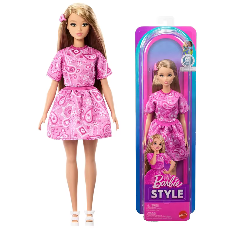 Poupée originale de style Barbie, robe à imprimé floral rose blond, accessoires à talons hauts, pinc