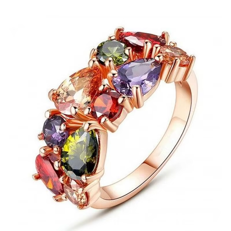Huitan – bague fantaisie en zircone colorée et brillante pour femme, accessoires de couleur or Rose 