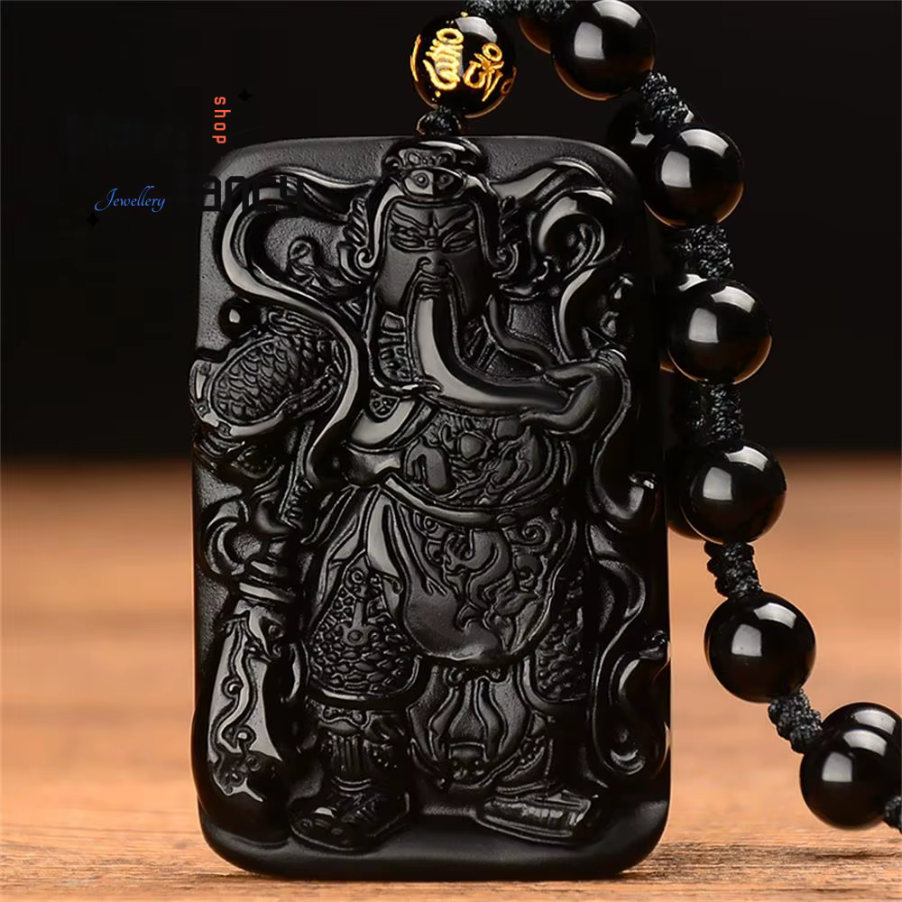 Obsidienne naturelle "domineering" dieu martial de la richesse Guan Gong pendentif mascottes exquise
