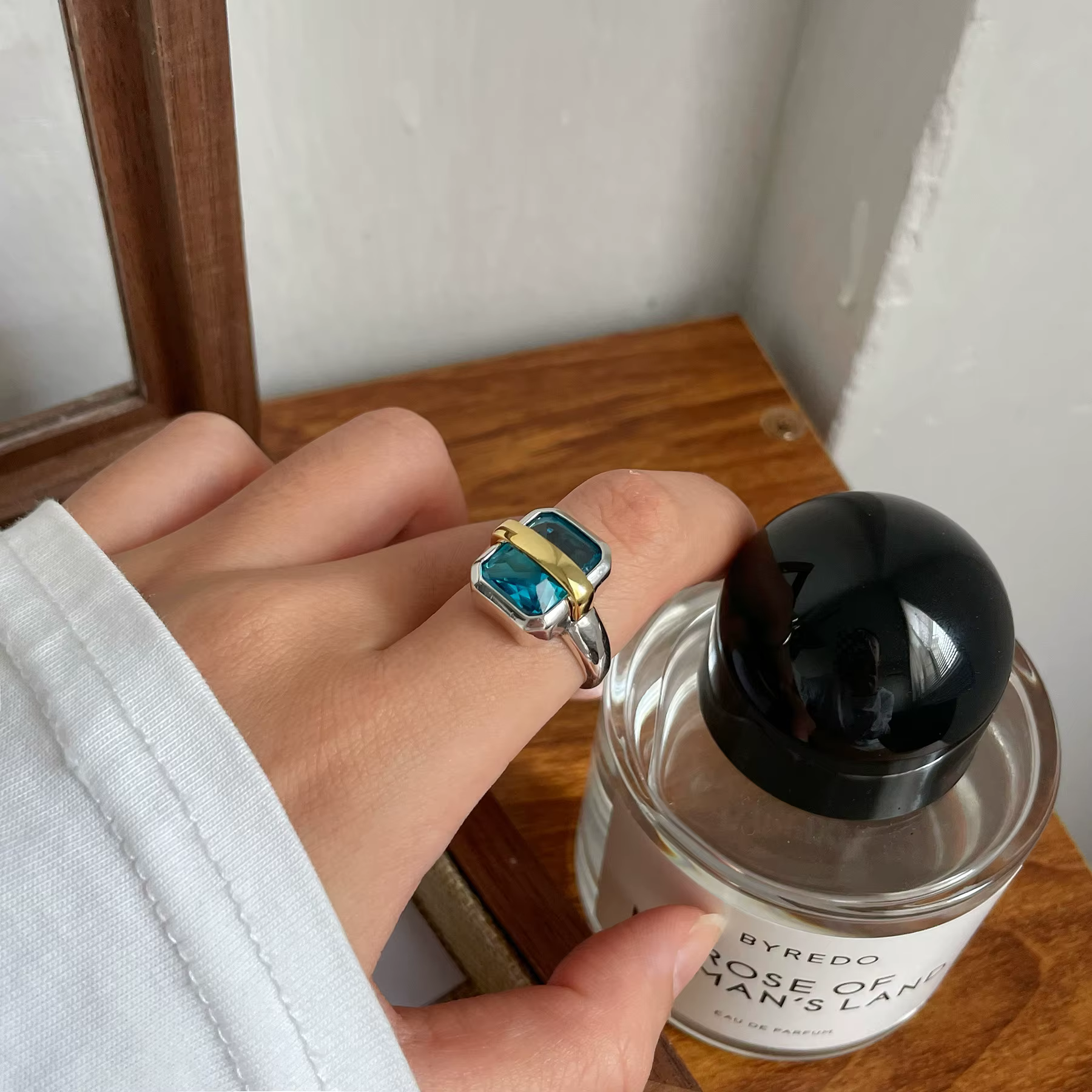 Ensemble de bijoux en argent Sterling 925 pour femmes, cristal bleu, tendance, collier, bague, cadea