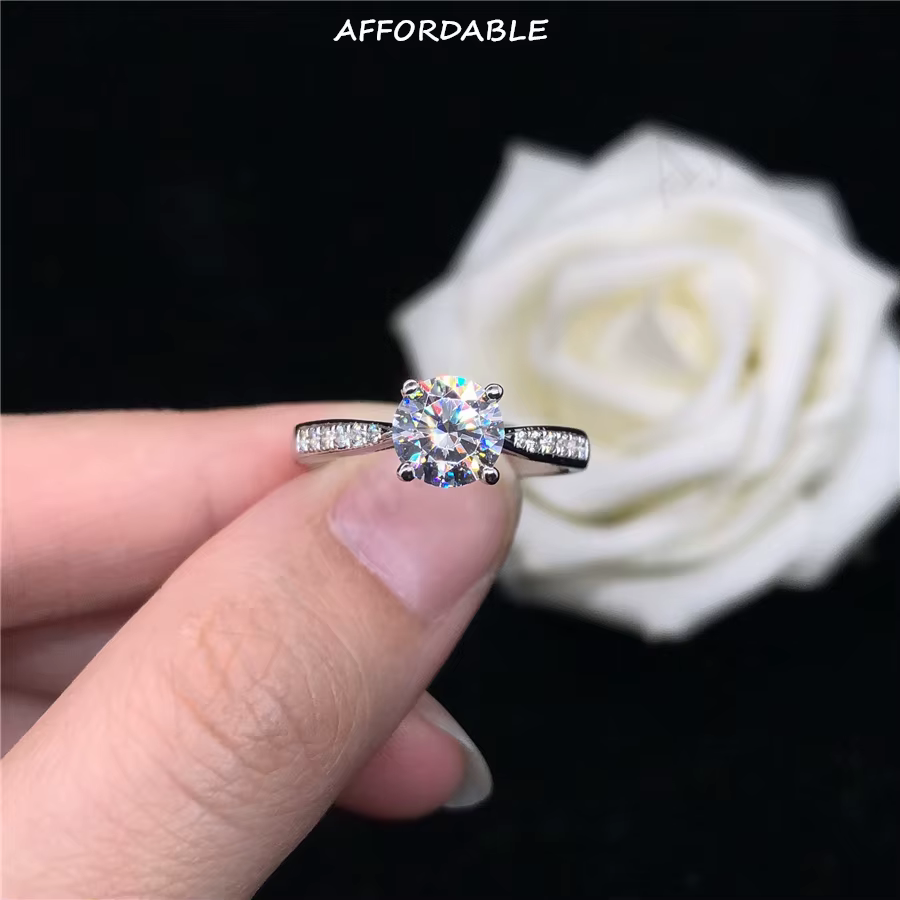 Excellente bague en or blanc AU750 6.5mm 1CT, bague de fiançailles Moissanite pour femmes, bijoux de