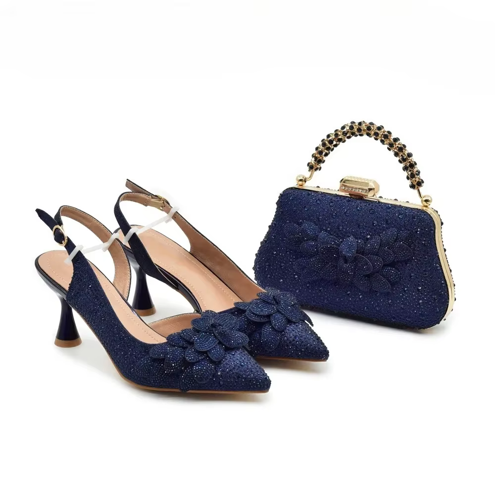 Ensemble de chaussures et sacs couleur or pour femmes, sandales à talons hauts pointus, à la mode, p