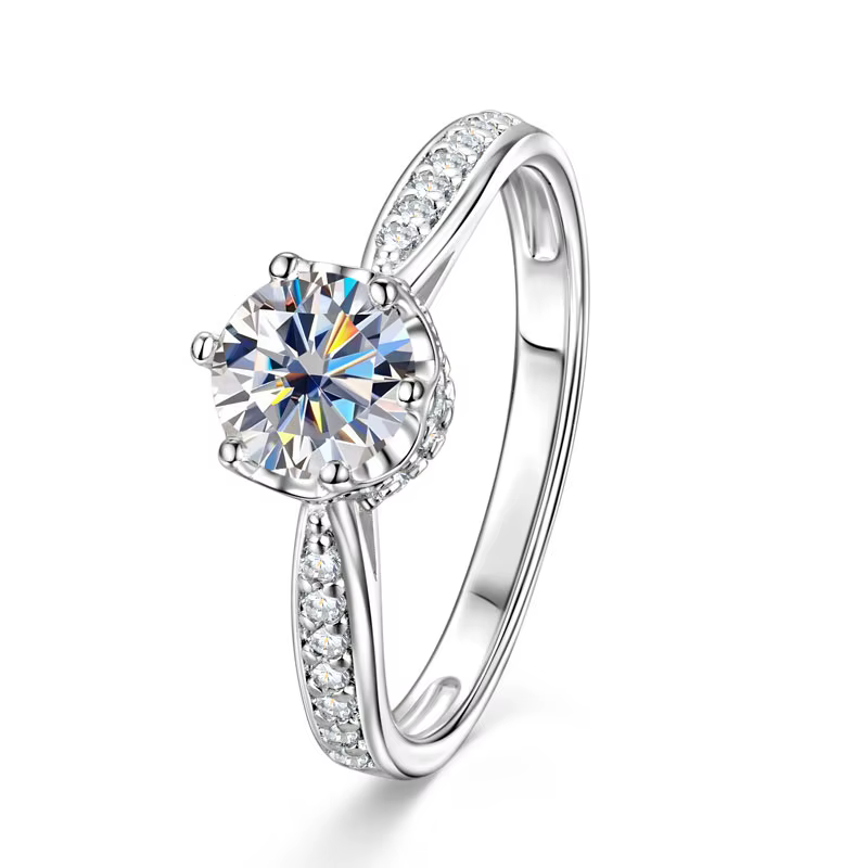 Bague de Fiançailles et de Promesse Classique Anziw en Zircon Cubique, 6,5 mm, 1 Carat, Ronde, Plaqu