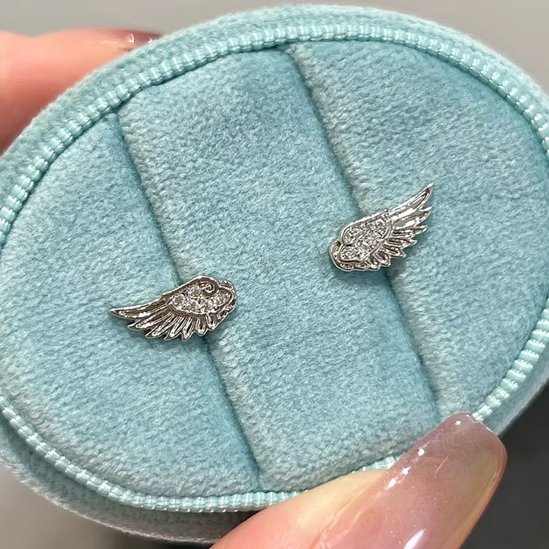 Boucles d'oreilles de luxe en Zircon pour femmes, ailes d'ange et croix, ailes en cristal brillant, 