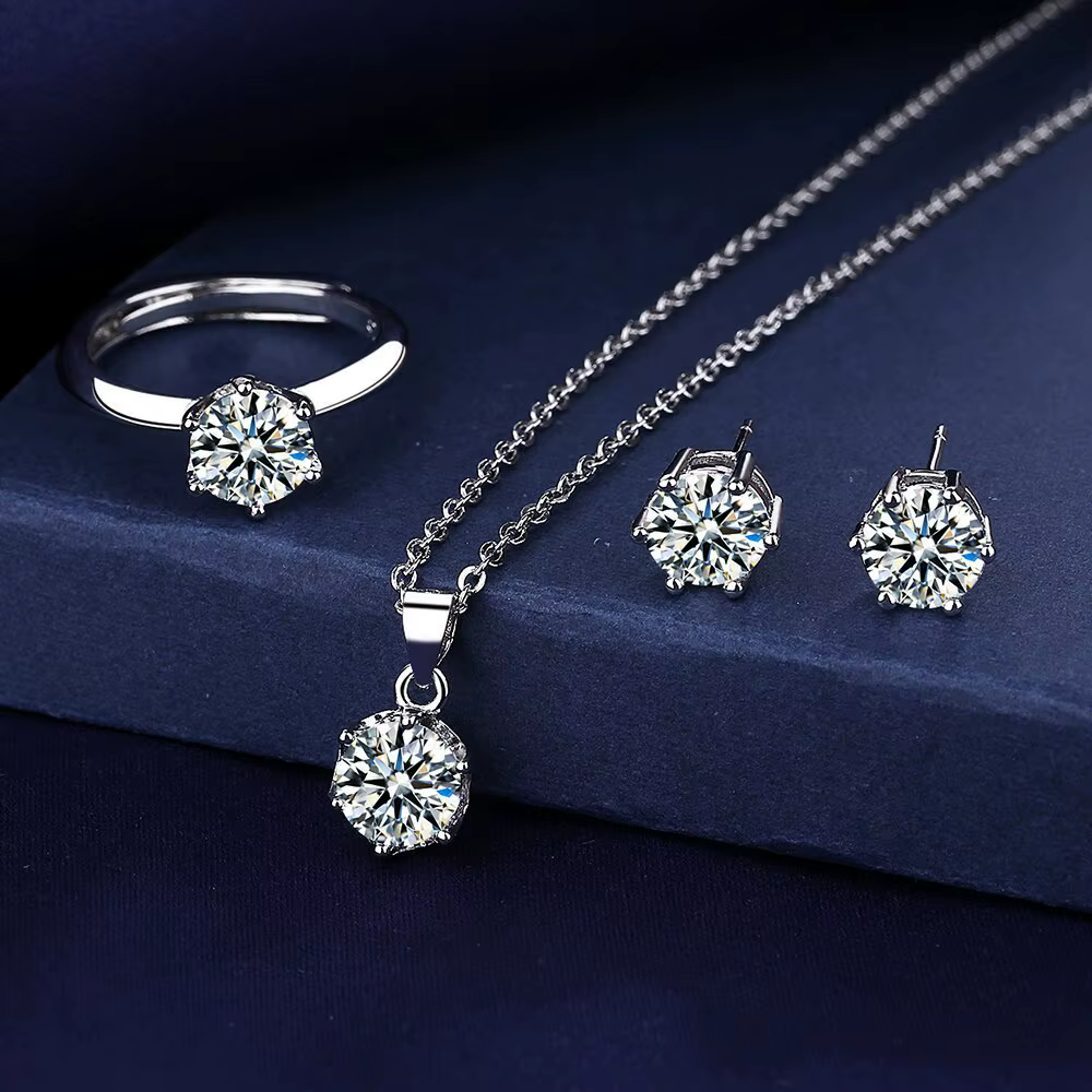 Vente flash - Ensemble de bijoux en argent sterling 925 avec moissanite pour femmes - Collier, boucl