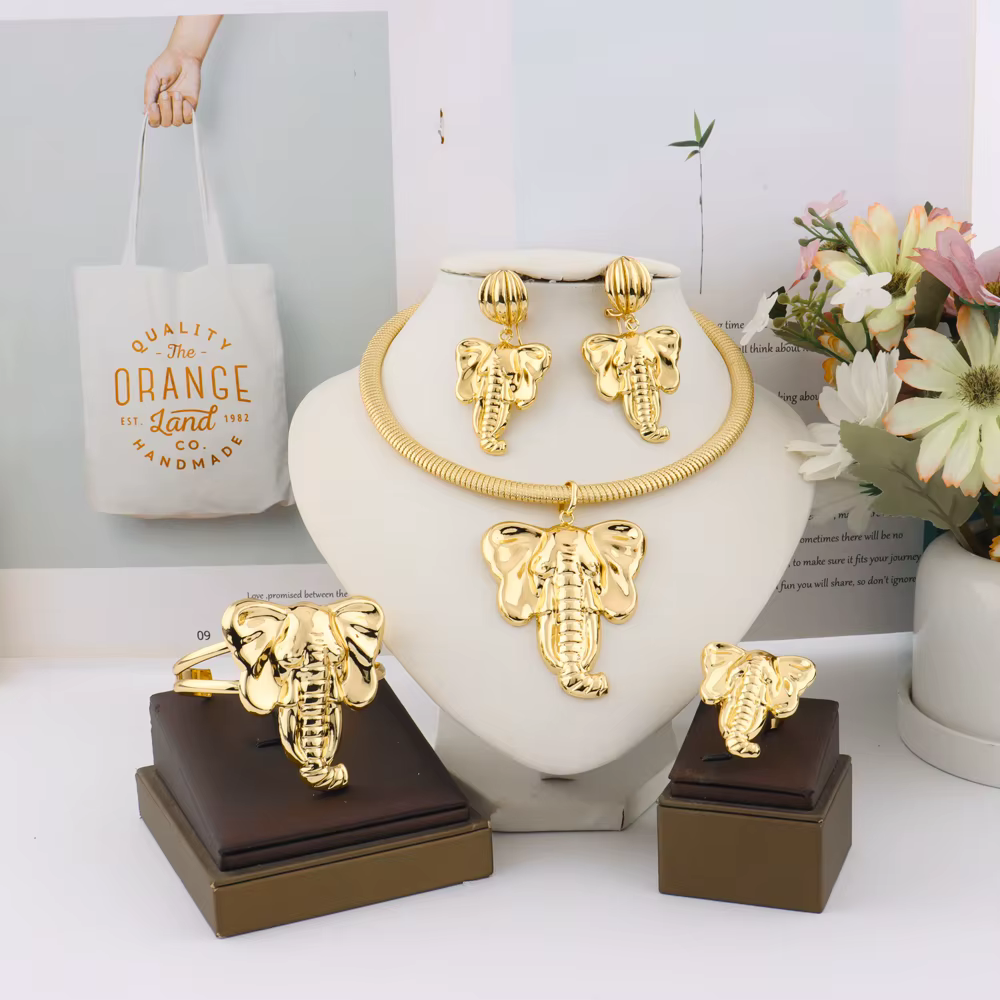 YM-Ensembles de bijoux éléphant dorés pour femmes, collier de luxe, boucles d'oreilles, bracelet, ba
