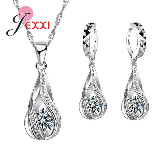 Collier et boucles d'oreilles en cristal CZ autrichien de haute qualité, ensembles de bijoux en arge