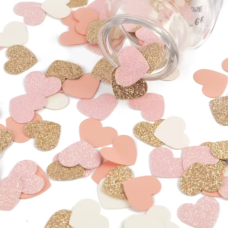 1 sac de confettis en forme de cœur rose-beige or rose - Décorations de table pour la commémoration,