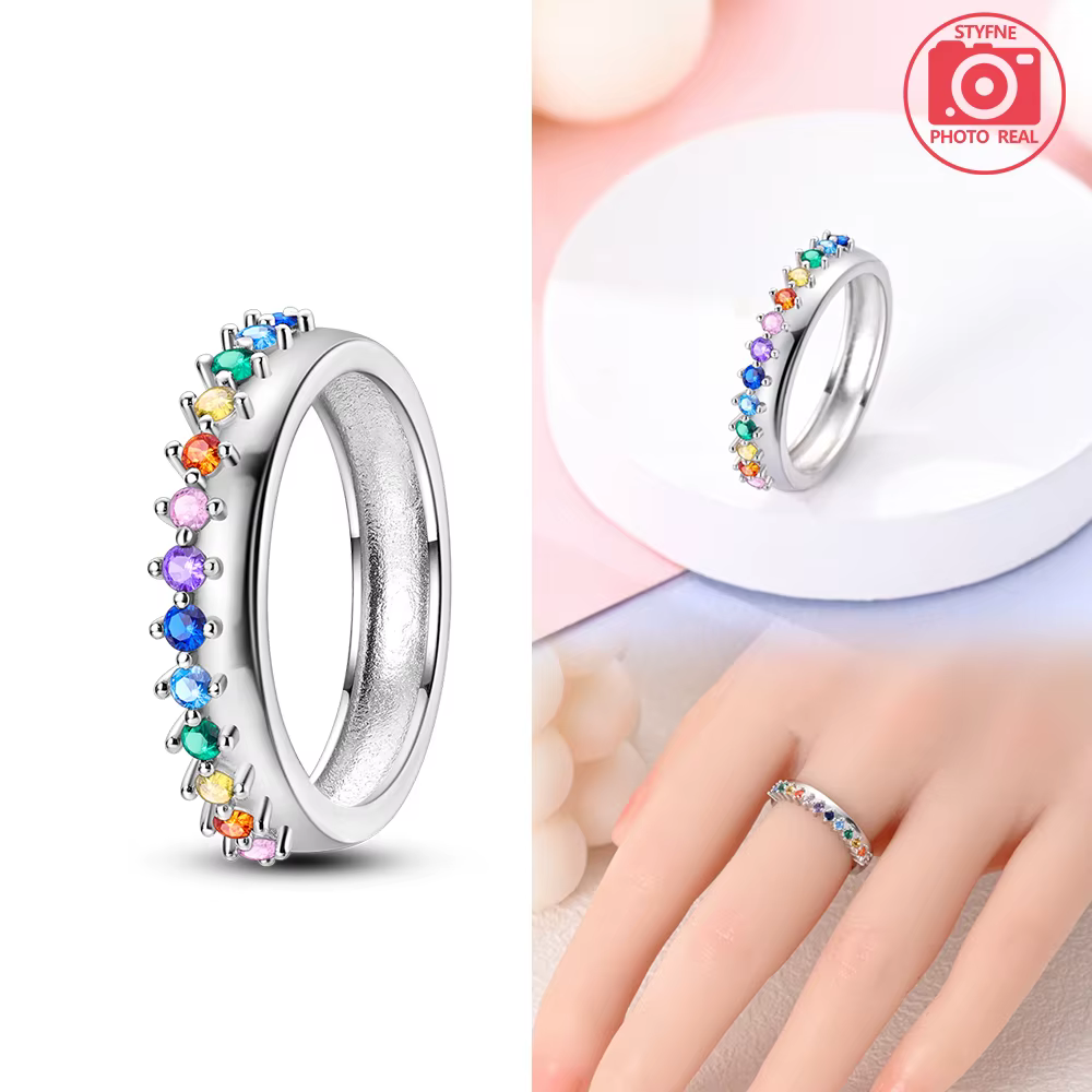 Bague en pierres précieuses colorées, couleurs argent, bijoux de luxe, cadeau pour femme et fille, f