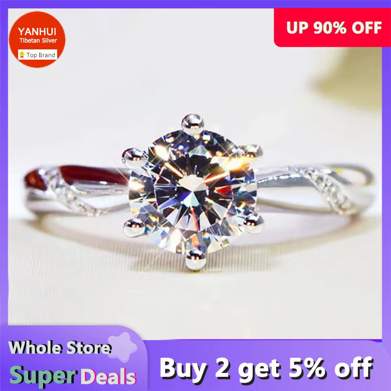 Vendre à perte! Bagues en argent tibétain pour femmes, couleur or blanc 100% authentique, Zircon ron