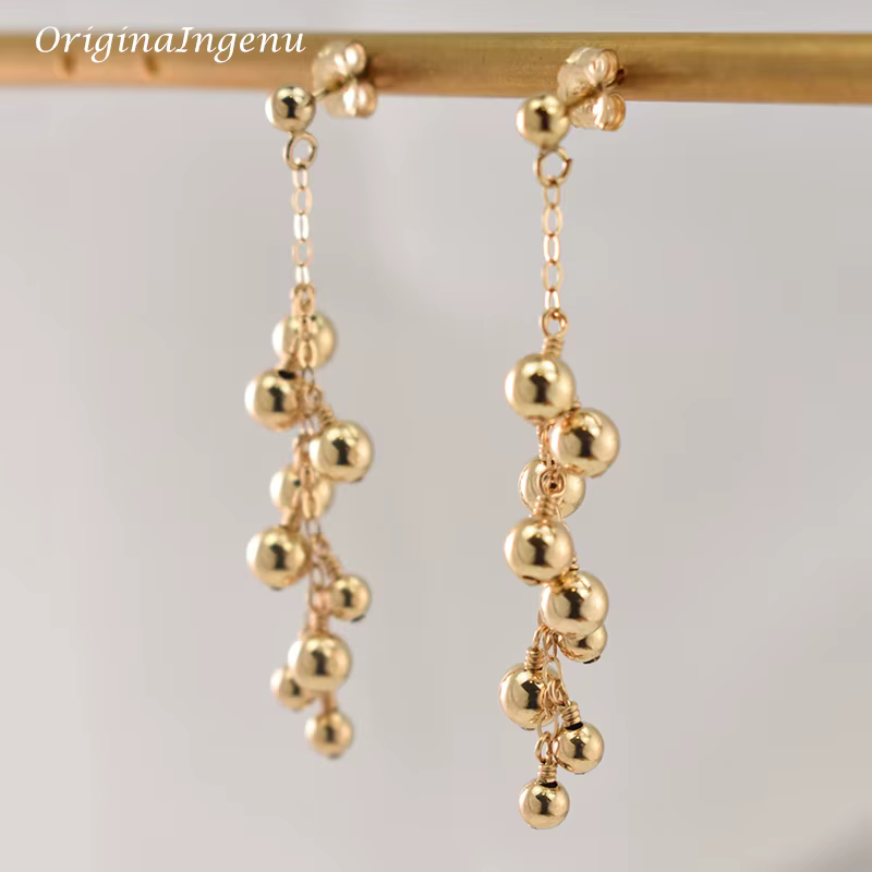 Boucles d'oreilles en or 14 carats faites à la main pour femmes, bijoux Boho Oorbellen Brinco, bijou