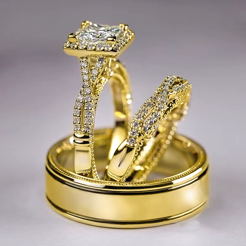 Ensemble de bagues de promesse Vintage 3 en 1, or 14 carats, diamant de laboratoire, bagues de fianç
