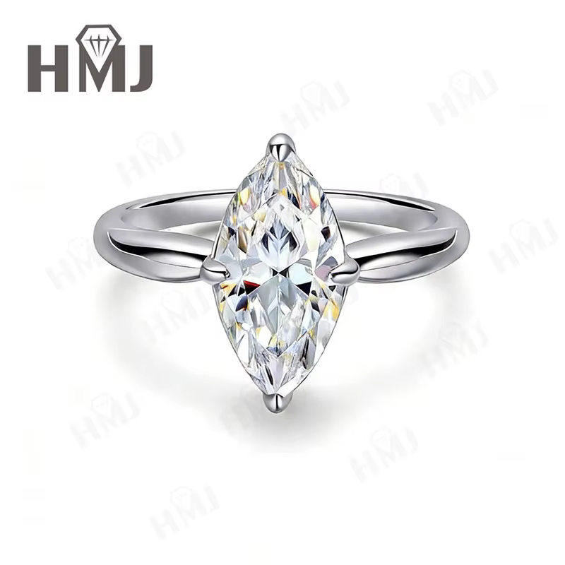 Bague de fiançailles solitaire en moissanite taille marquise 1-3 carats, couleur D, pureté VVS1, en 
