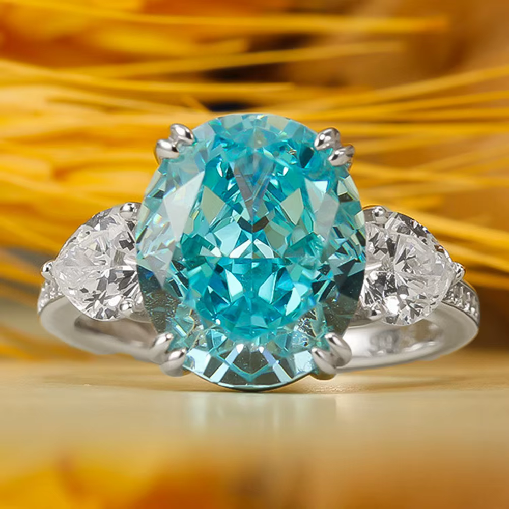 Vinregem 10*12MM coupe ovale aigue-marine haute teneur en carbone diamant gemmes bague de fiançaille
