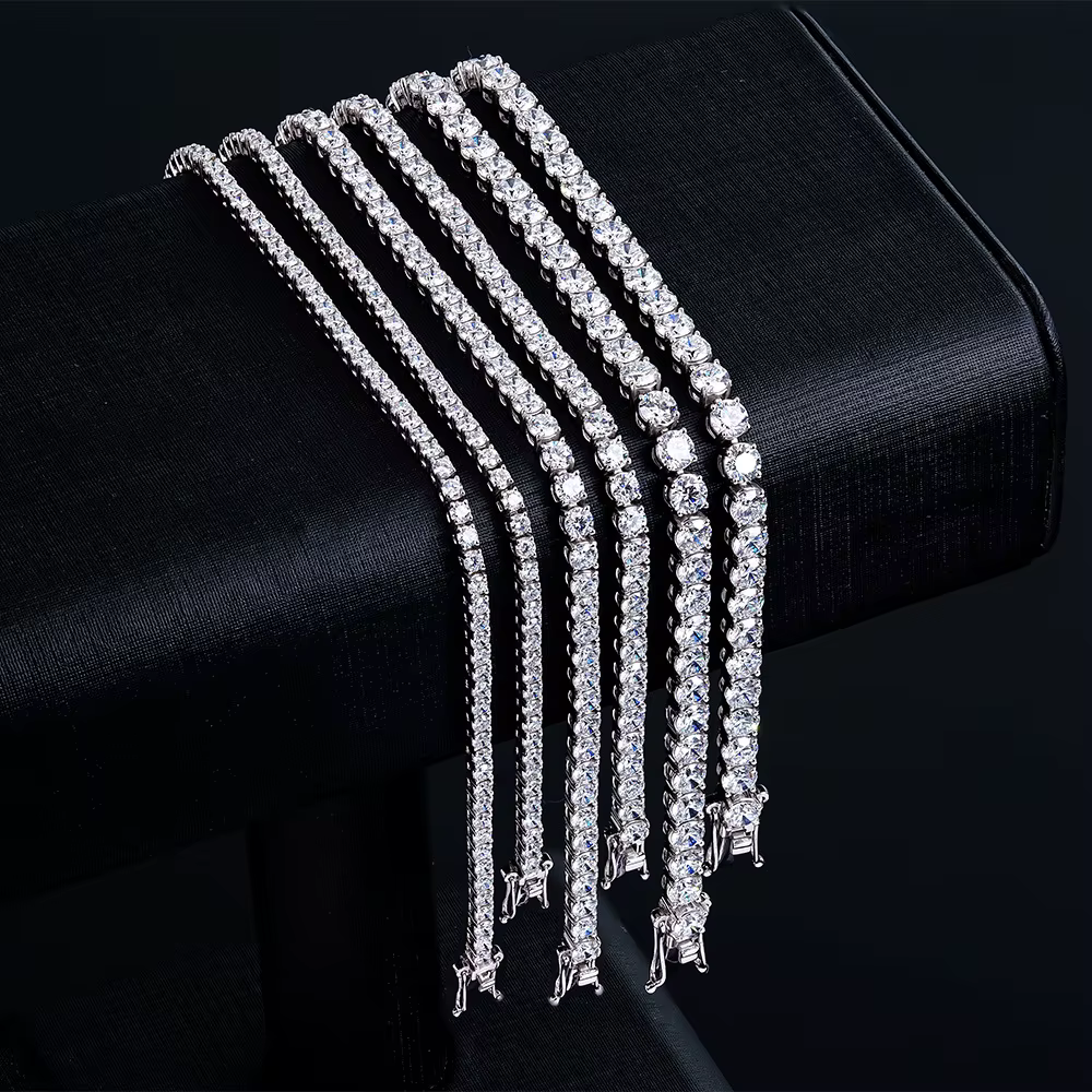 Bracelet Tennis Moissanite D VVS1 Prix Usine en Argent Sterling S925 Plaqué Or 18 carats avec Certif