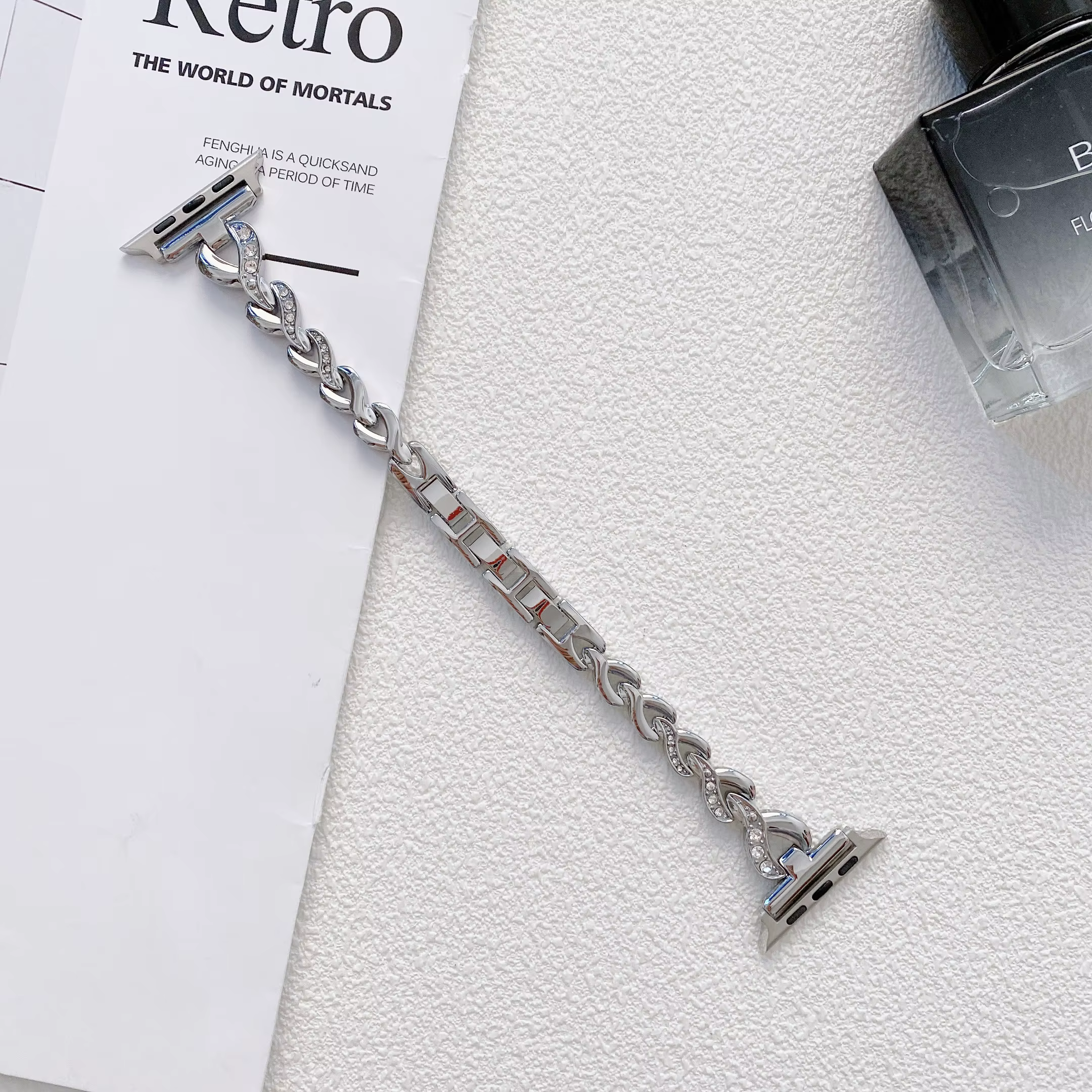Bracelet en cuir pour Apple Watch Band pour femme, bijoux de luxe pour femme, bracelet en métal pour