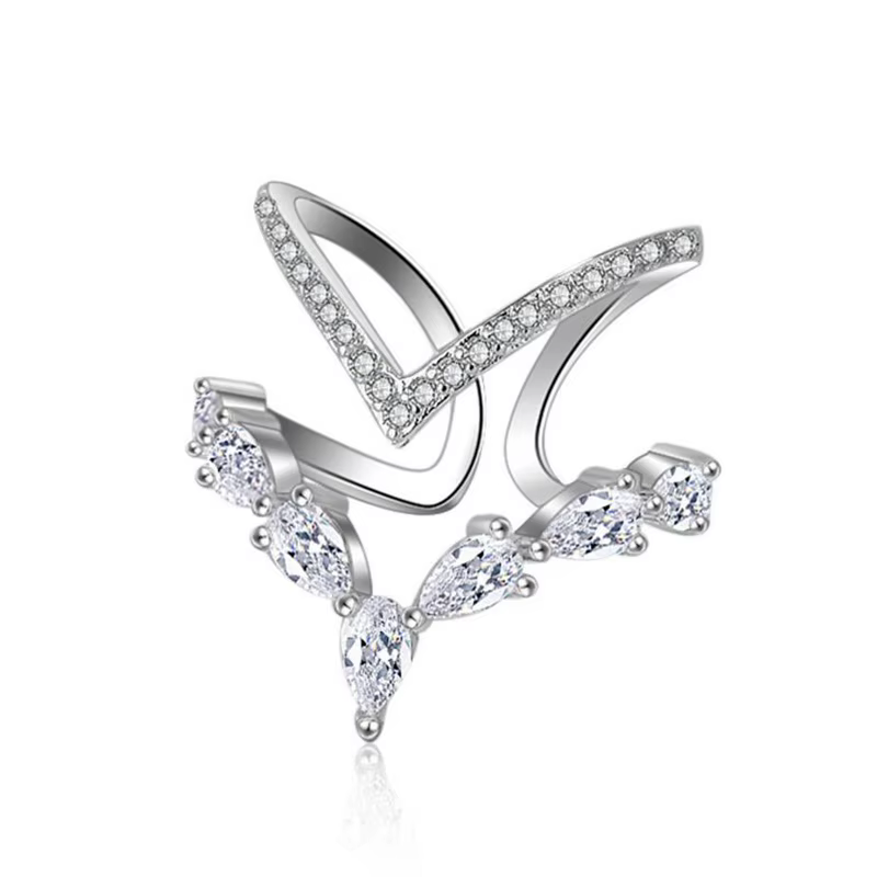 Bague en argent Sterling 925 pour femmes, Double couche irrégulière en zircone, Anillos redimensionn
