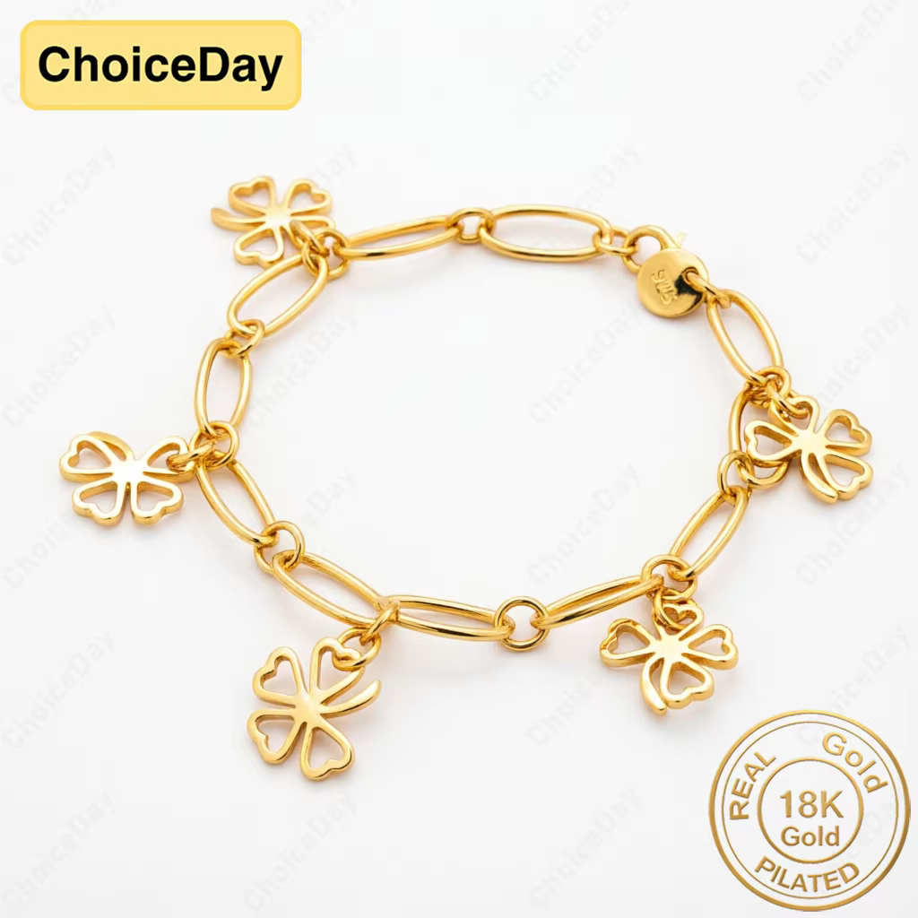 Bracelet en or plaqué 18 carats exquis ajouré trèfle à quatre feuilles - Cadeau tendance pour femme,