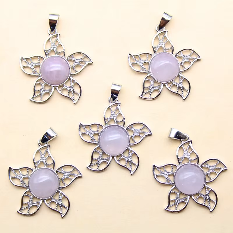 Ensemble de pendentifs en pierre naturelle, améthyste, Agate, alliage de fleur, pour bricolage, coll