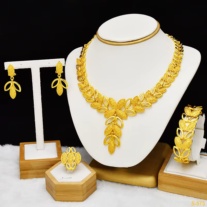 Ensemble de bijoux de mariée italienne plaquée or pour femmes, ensemble de boucles d'oreilles et col