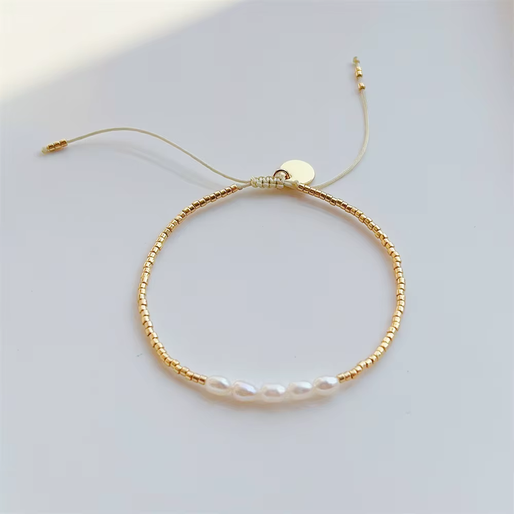 KKBEAD Bracelets de perles naturelles pour femmes cadeau couleur or perles Miyuki Bracelet délicat S