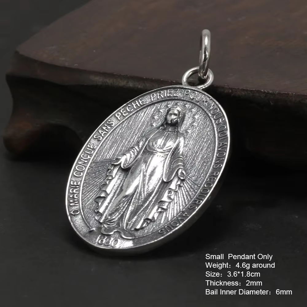 Pendentif vierge marie en argent Sterling S925, pour hommes et femmes, Vintage, croix ovale, collier