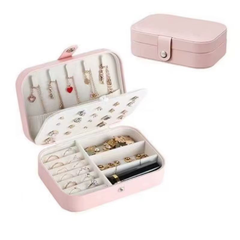 Boîte à bijoux, petite boîte de voyage portable en cuir PU, boîte de rangement à 2 étages pour organ