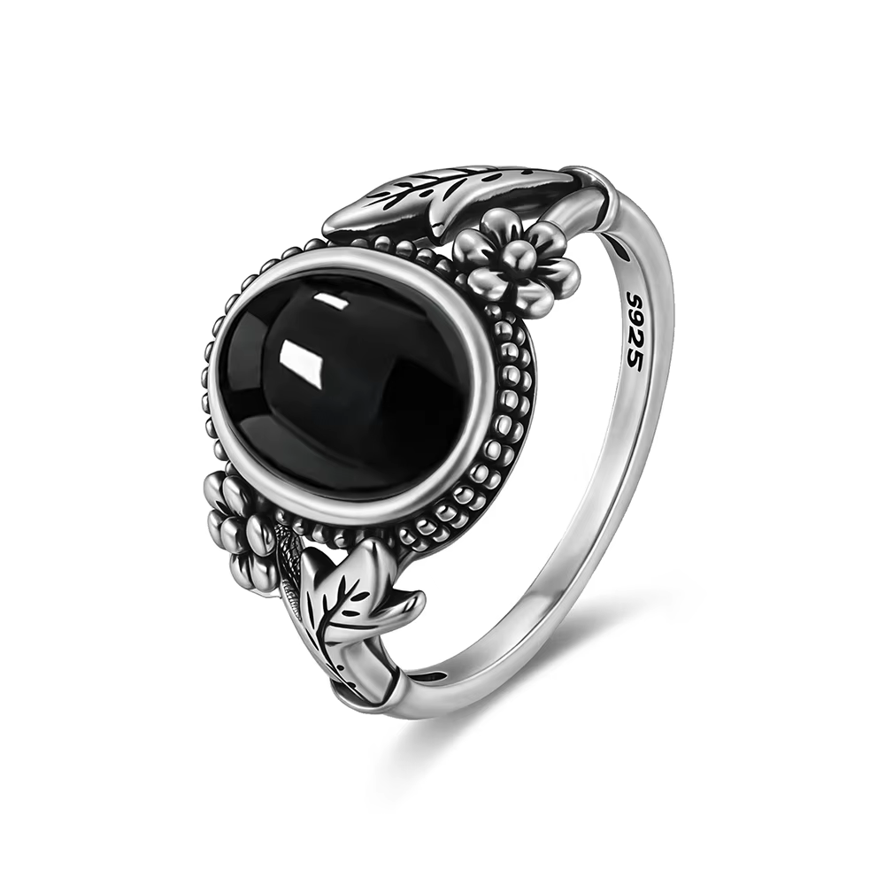 Bague Vintage en argent Sterling S925, pierre Larimar naturelle, 8x10mm, cadeau en forme de feuille 