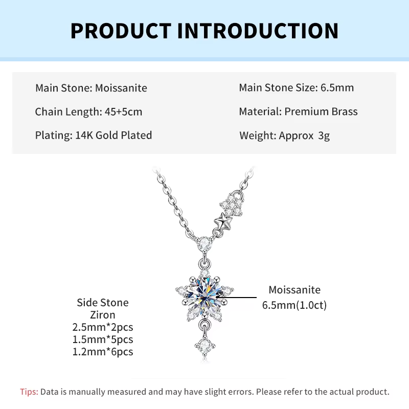 Rrjzz Collier pendentif soleil en moissanite étincelante de 6,5 mm couleur D, colliers étoiles de lu