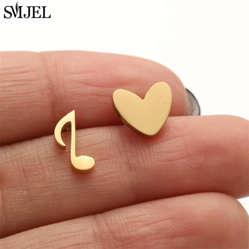 Boucles d'oreilles dorées en acier inoxydable pour femmes, minimaliste, feuille, crâne, chat, papill