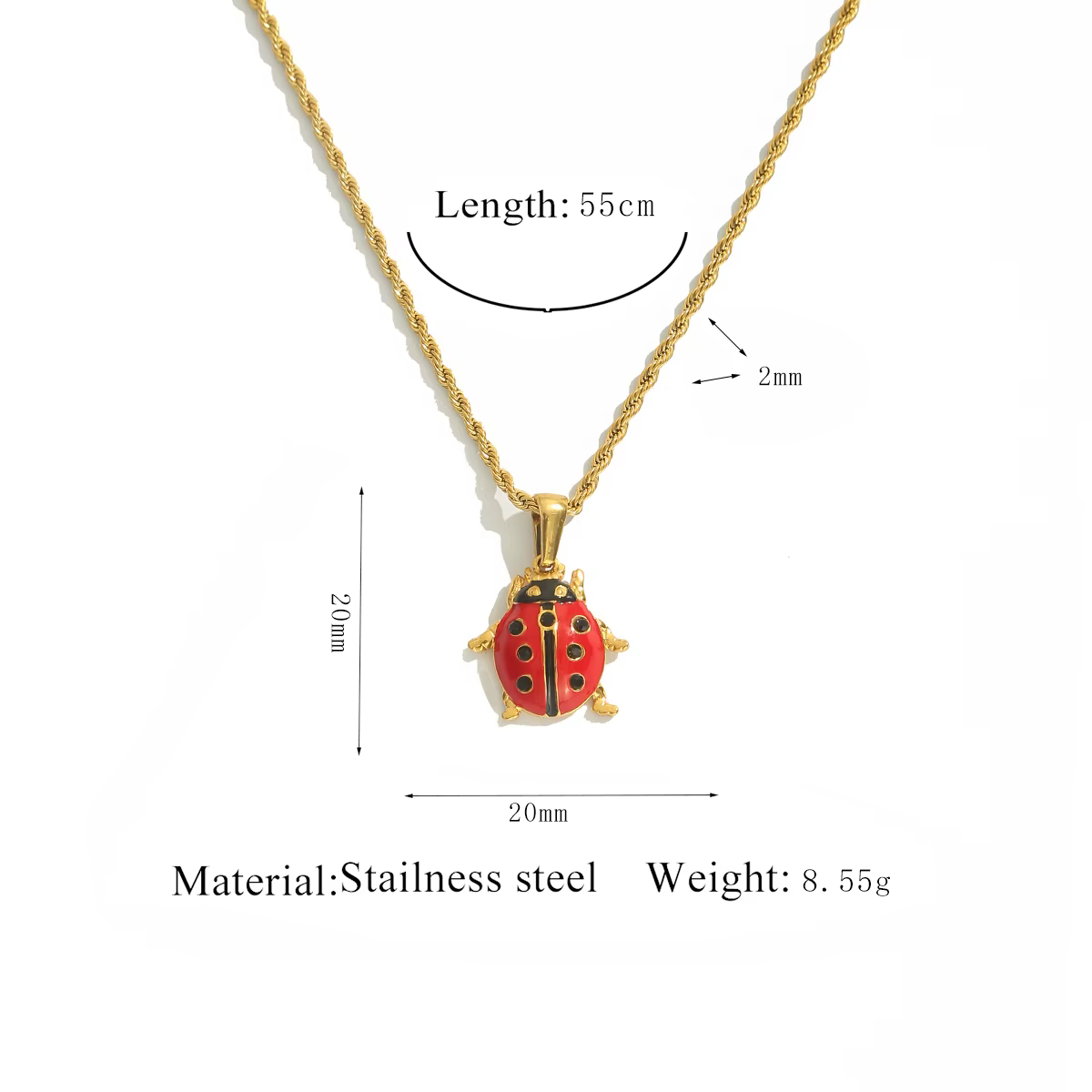Jolivie – collier coccinelle en acier inoxydable émaillé pour femmes, pendentif coccinelle minimalis