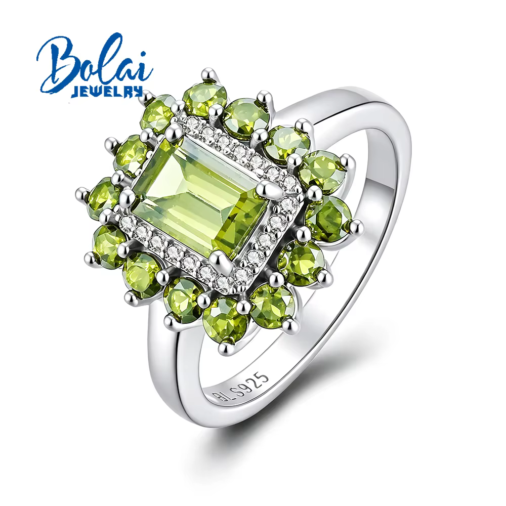 Bague de luxe légère en péridot naturel, pierre de naissance d'août, en argent sterling 925, véritab