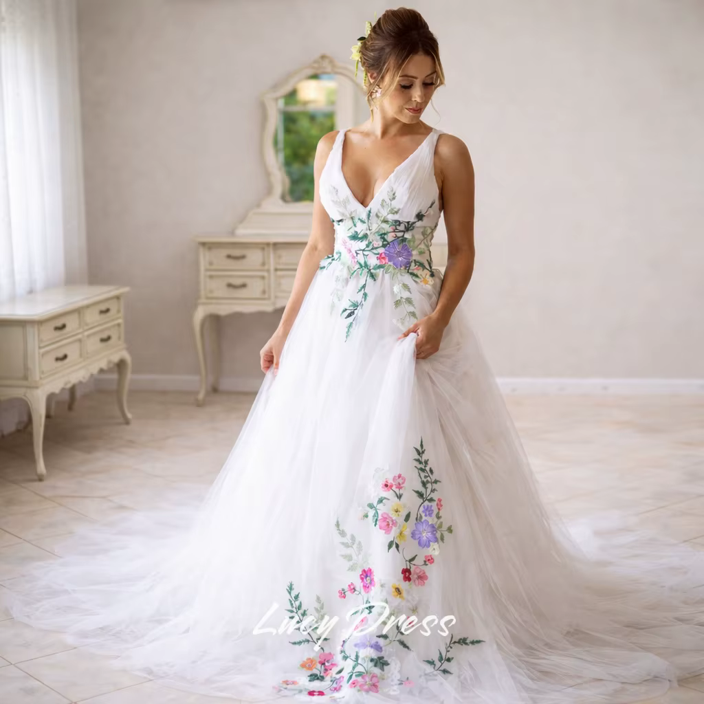 Robes de mariée personnalisées Lucy en tissu floral, robes de mariée pour femmes, robes de mariée po