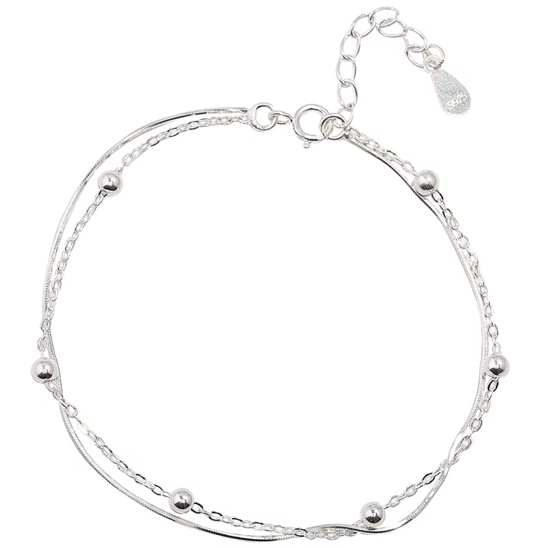 Bracelets porte-bonheur en argent Sterling 925 pour femme, boule ronde, chaîne serpent Double couche