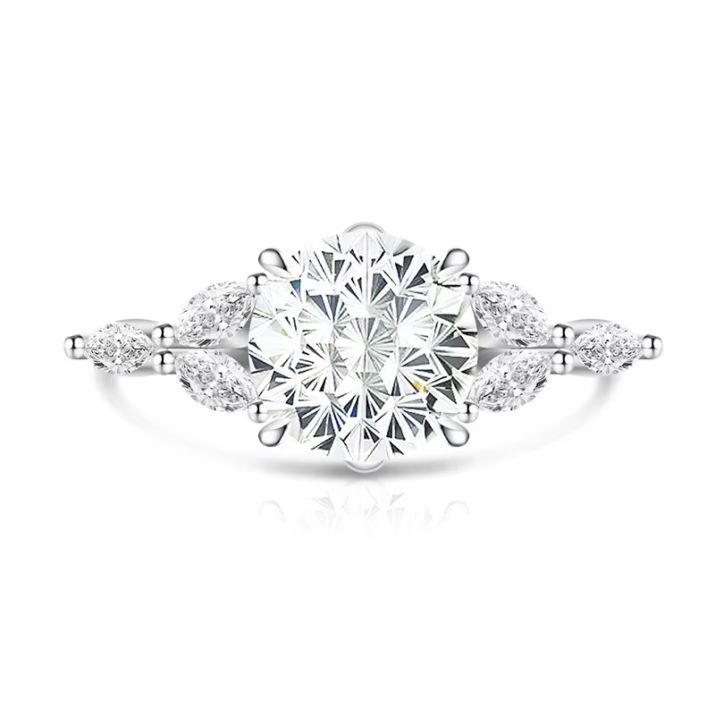 Bague en argent sterling 925 avec diamant à haute teneur en carbone taillé Dahlia, motif branche flo