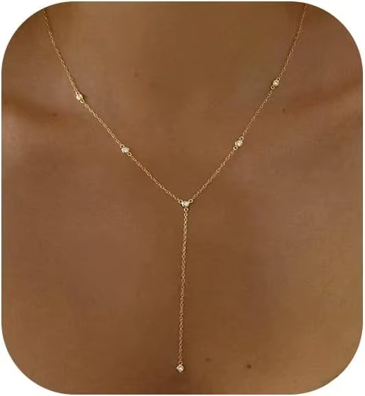Collier plaqué argent pour femmes, colliers en or délicats, collier Lariat plaqué or CZ pour femmes,