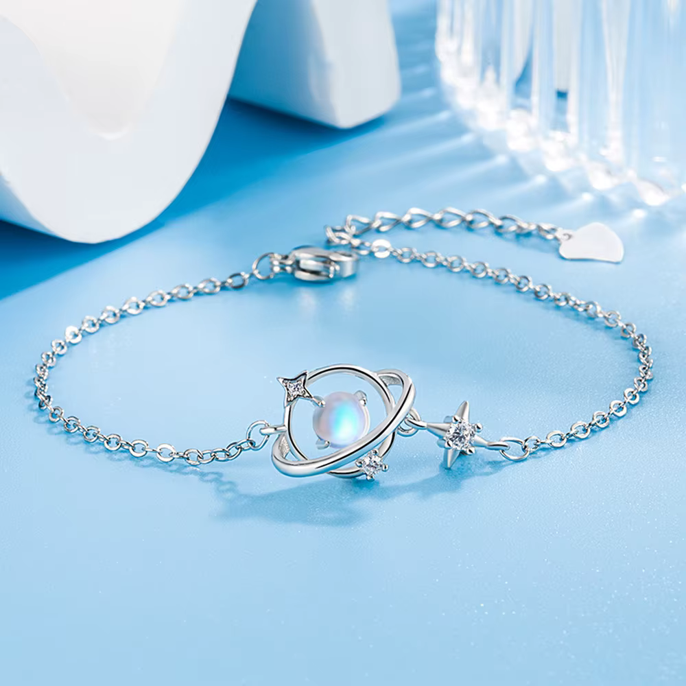 Bracelet à main en argent Sterling 925 pour femmes et filles, étoile brillante en cristal, Vintage, 