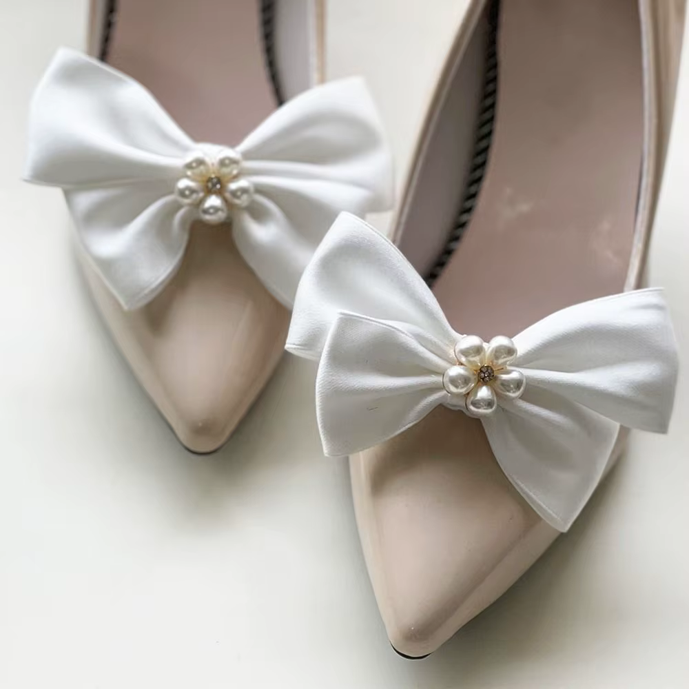 Chaussures élégantes à nœud papillon pour femmes, 2 pièces, clips de chaussures perlés, décoration d
