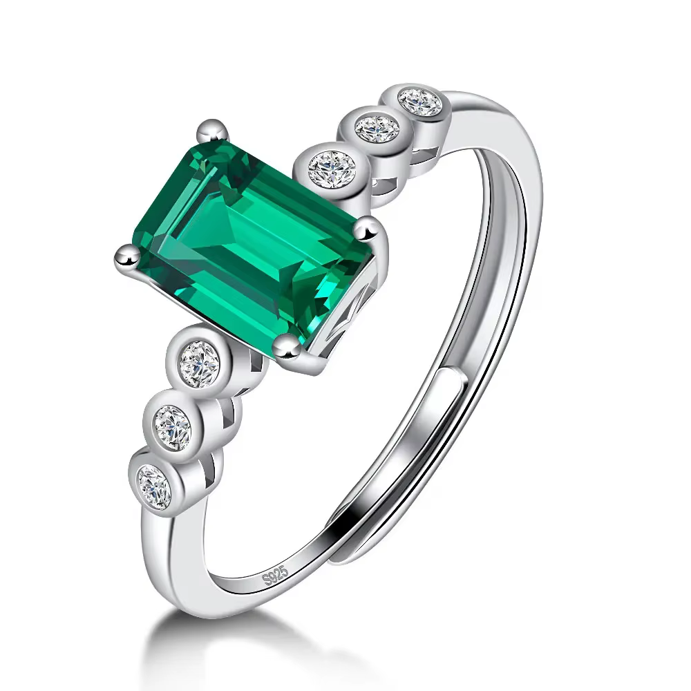 Bague ajustable LinkerLove en argent sterling 925 avec émeraude 1 carat, sertie de zircon, alliance 