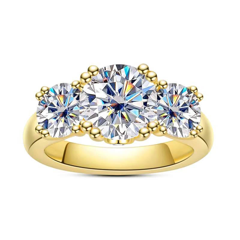 Bague de fiançailles en argent Sterling 925 Moissanite 5 carats, trois pierres, couleur jaune, pour 