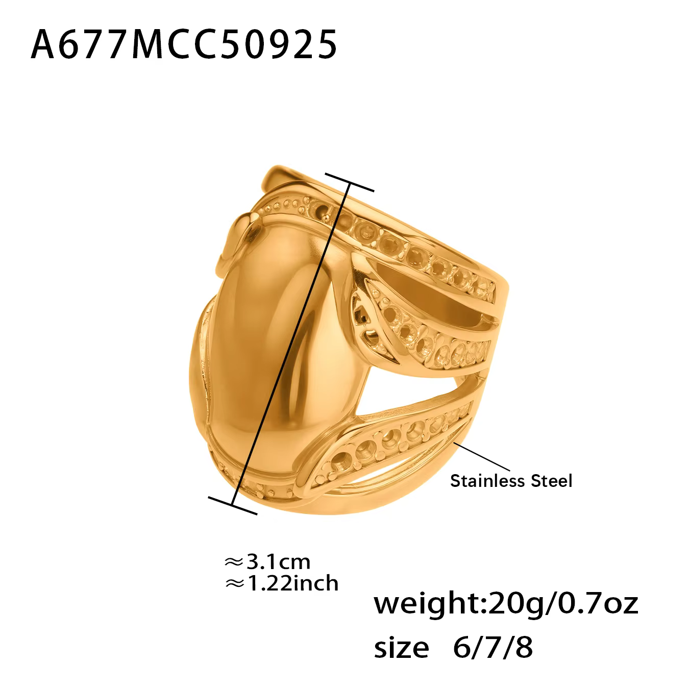 Bague épaisse Vintage en acier inoxydable pour femmes, plaquée or 18 carats, bords décoratifs, bague