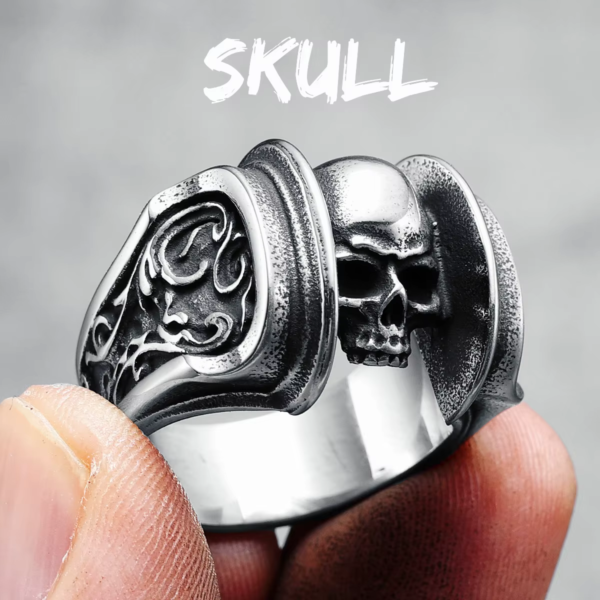 Bagues crâne pour hommes, en acier inoxydable 316L, squelette Rune Rock Punk Rap HipHop, fête pour m