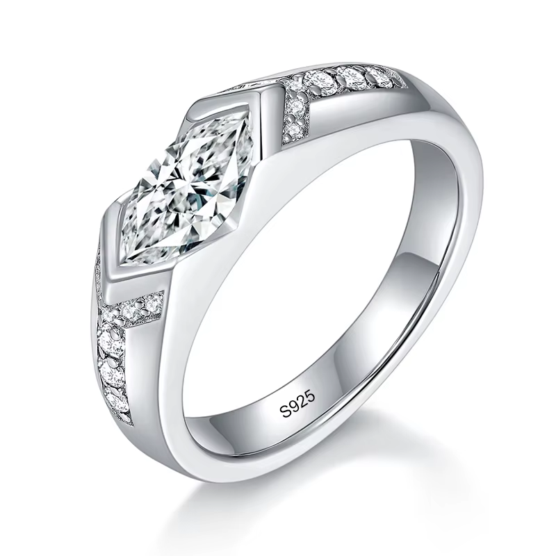 NeeTim 5x10mm Marquise coupe Mossanite anneaux pour femmes homme 925 argent Sterling avec plaqué or 