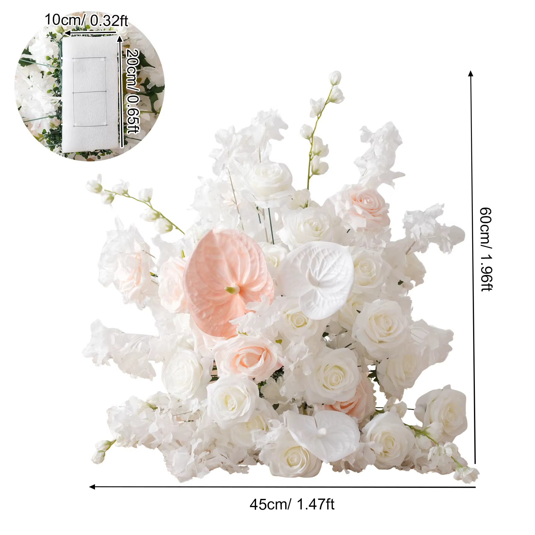 H7508 HMEOT mariage blanc rose Plam Roses suspendus Arrangement Floral allée cérémonie décoration Ta