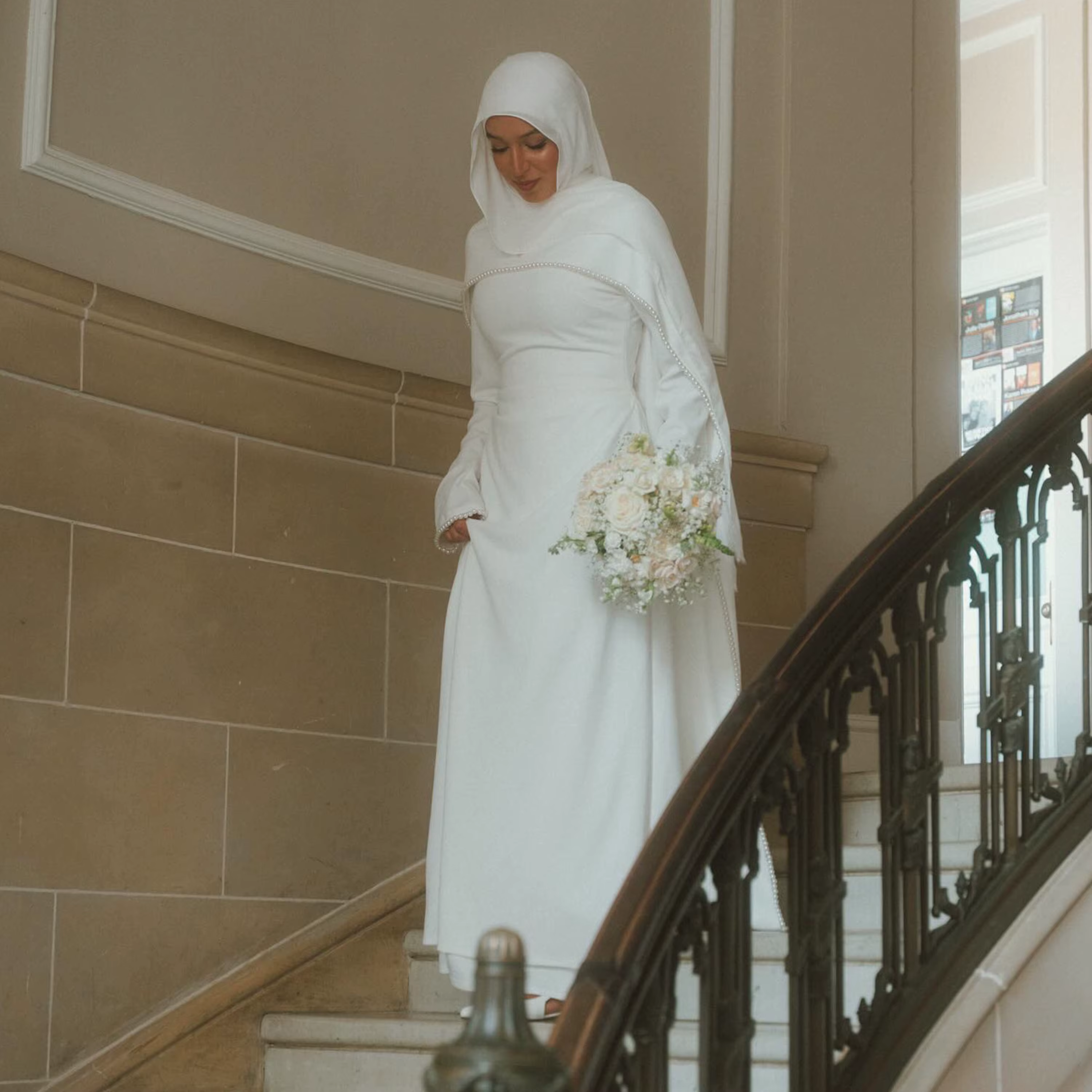 Robes de mariée modestes musulmanes avec hijab, col montant, manches longues, robe de mariée civile,