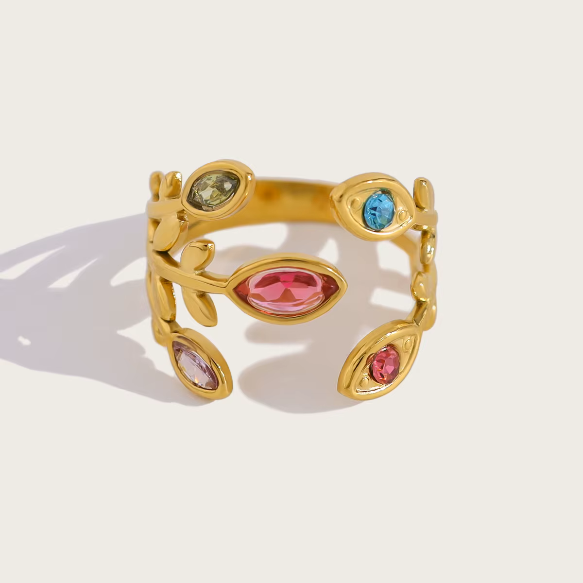 YACHAN Bague en acier inoxydable colorée et luxueuse avec des cristaux pour femmes, chic, plaquée or